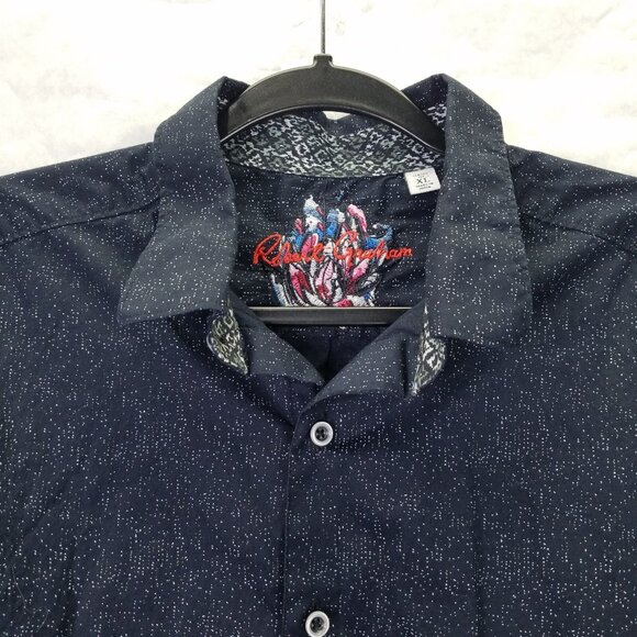 Robert Graham Button Up Shirt Mens XL Flip Cuff Classic Fit Night Sky Star Black - Picture 8 of 16